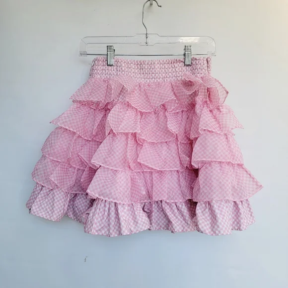 Selkie Ice Cream Gingham Belle Skirt Size Small Pink White Checkered Ruffled - Picture 13 of 16
